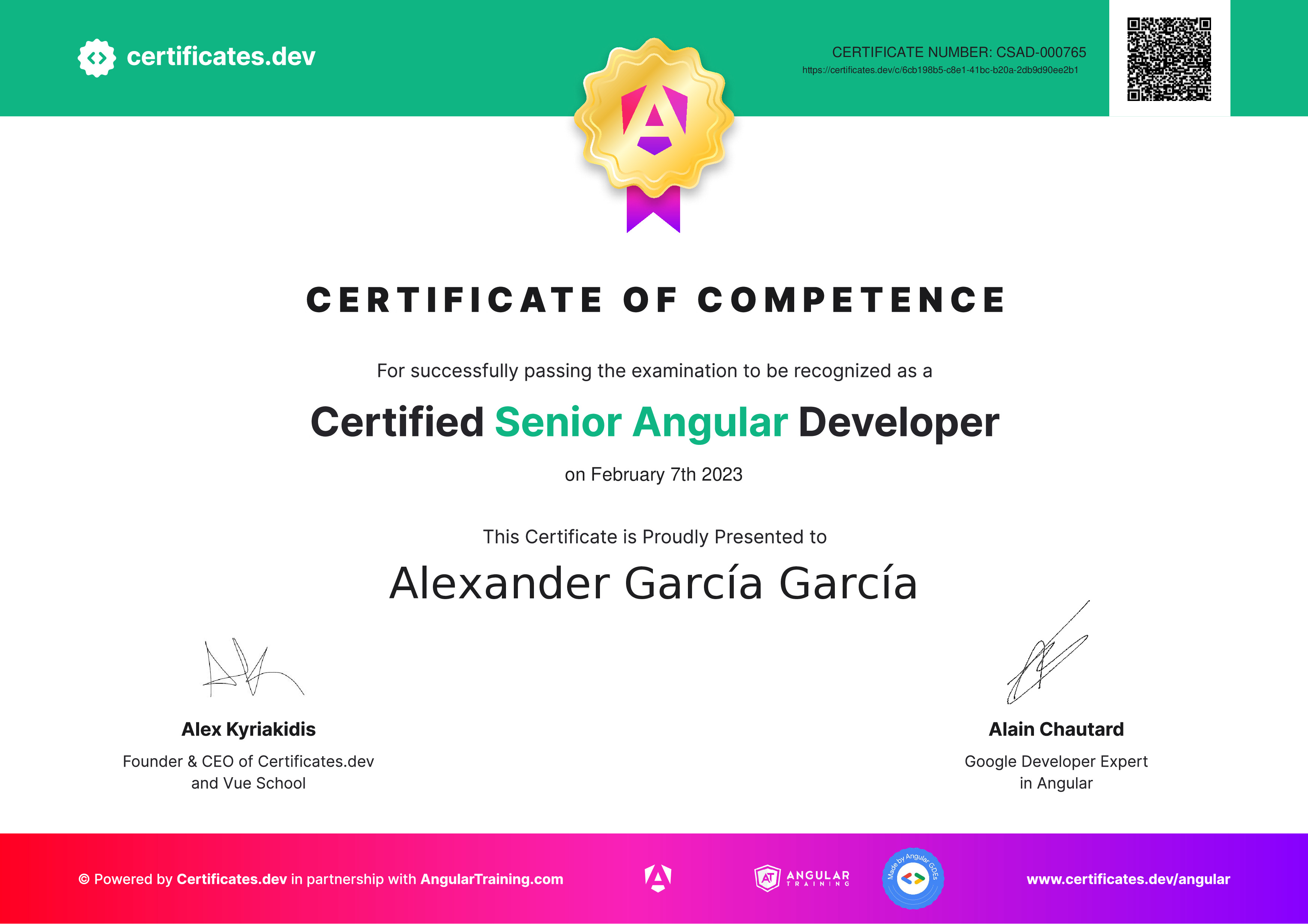Alexander García García - Certified Senior Angular Developer